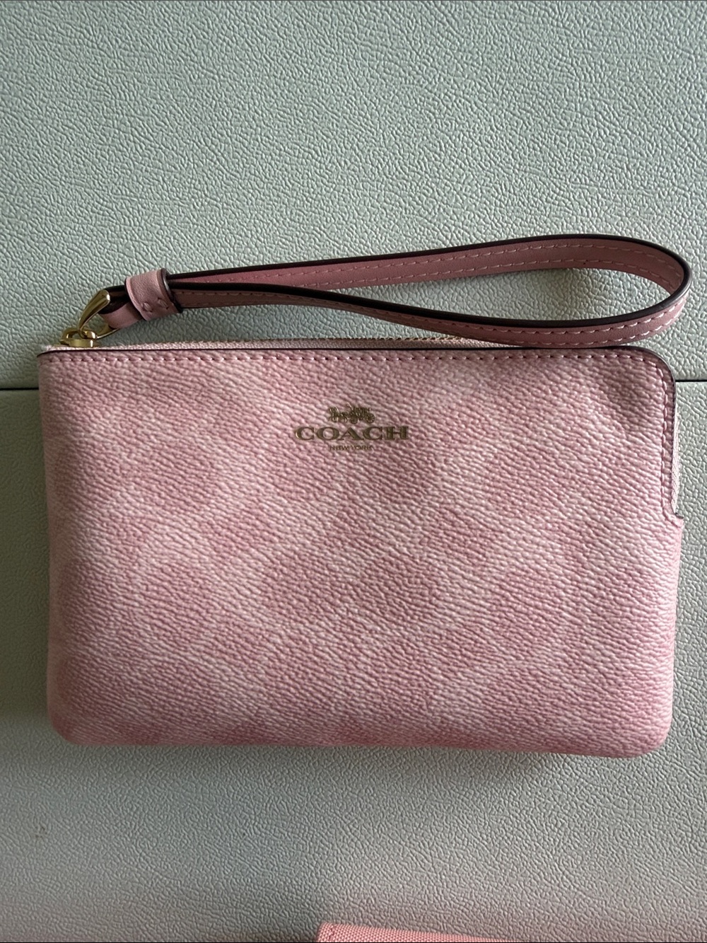 Coach Powder Pink Leather Wristlet with Gold Logo